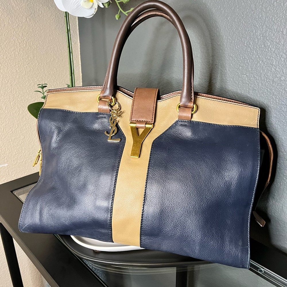 Auth Yves Saint Laurent (YSL) Cabas tri-color tote